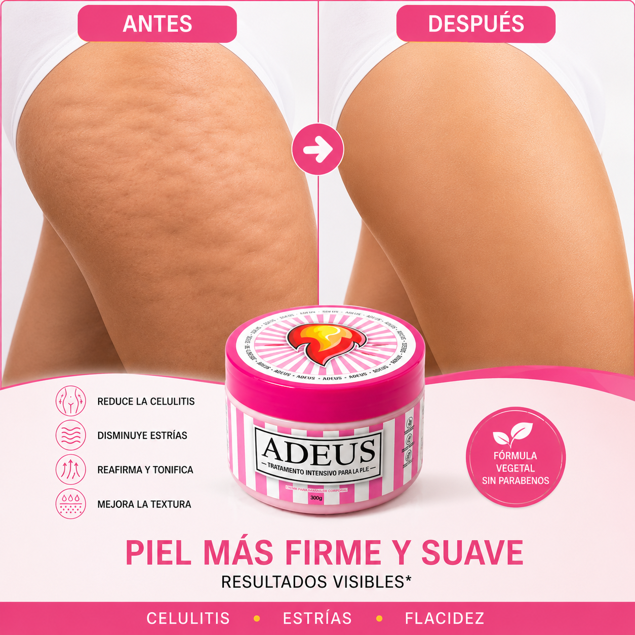 Crema Corporal ADEUS® Reafirmante y Anticelulitis 300 g | Piel Más Firme y Suave