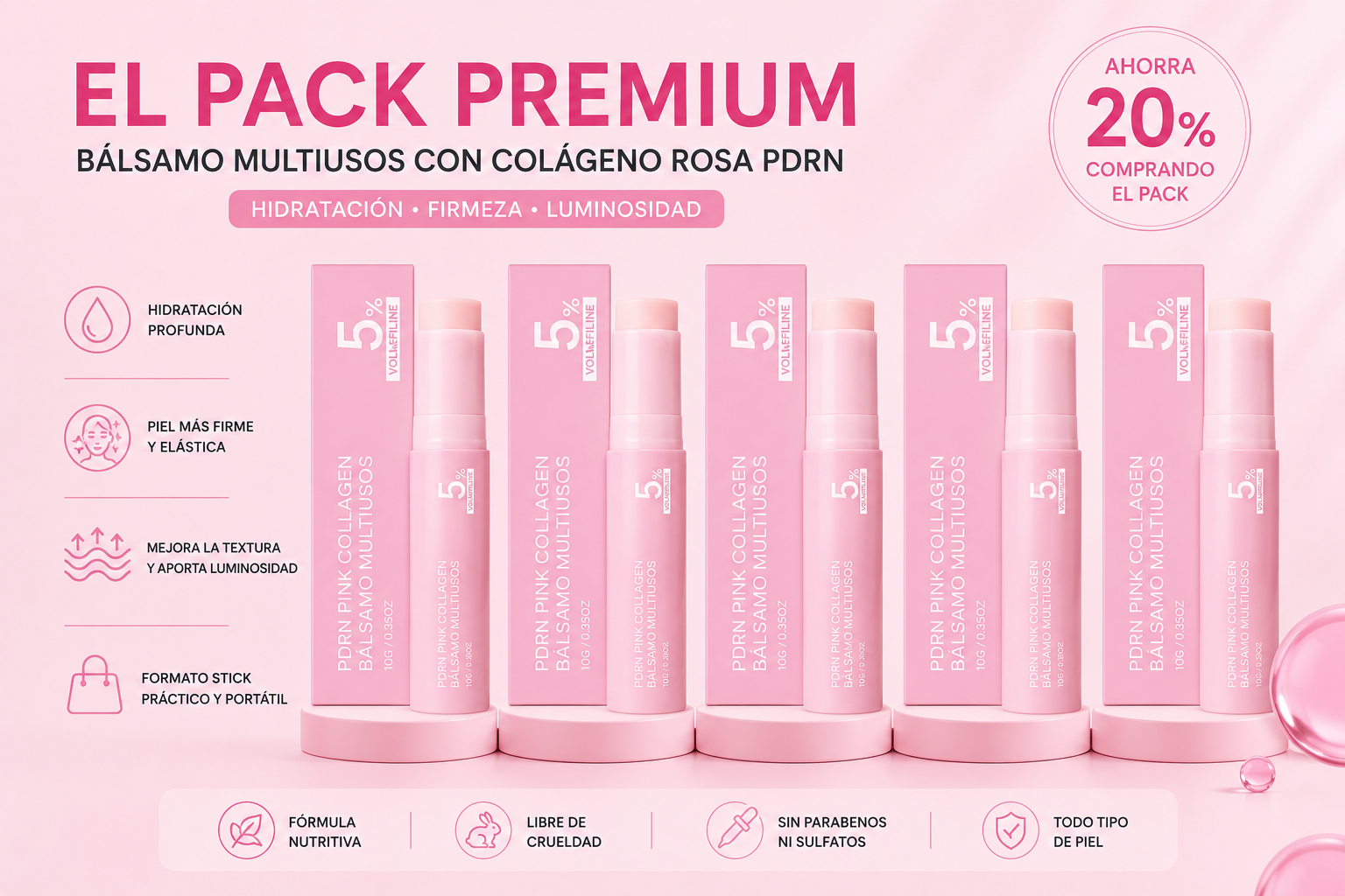 PDRN Pink Collagen Stick™ | Reafirmante, Hidratante y Antiarrugas Instantáneo